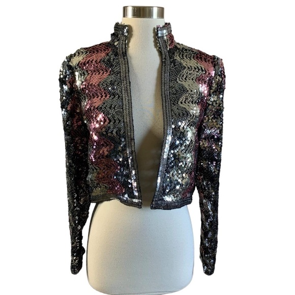 Vintage Ann Green Made In England 60’s 7os Short Sequined Open Front Jacket - Picture 6 of 9